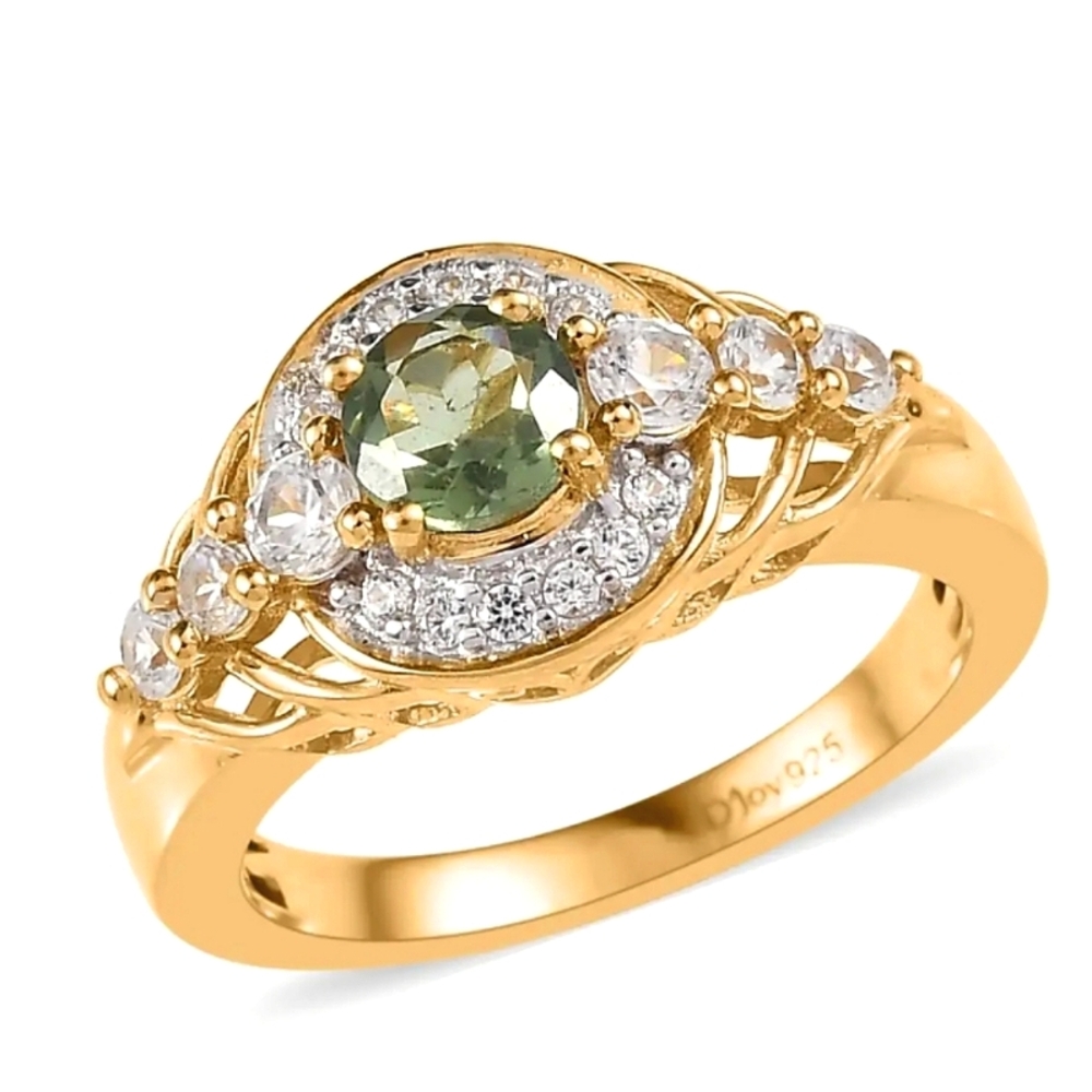 1.25ctw Tanzanian Green Apatite & White CZ Halo Ring In Vermeil YG Over S925